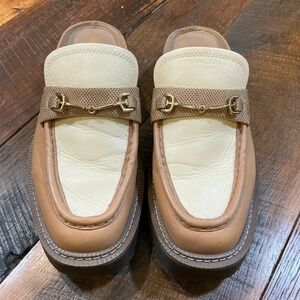 Sam Edelman Lennon Tan Two-Tone Horsebit Loafer Mules Women’s 8 | Chunky Slip-On